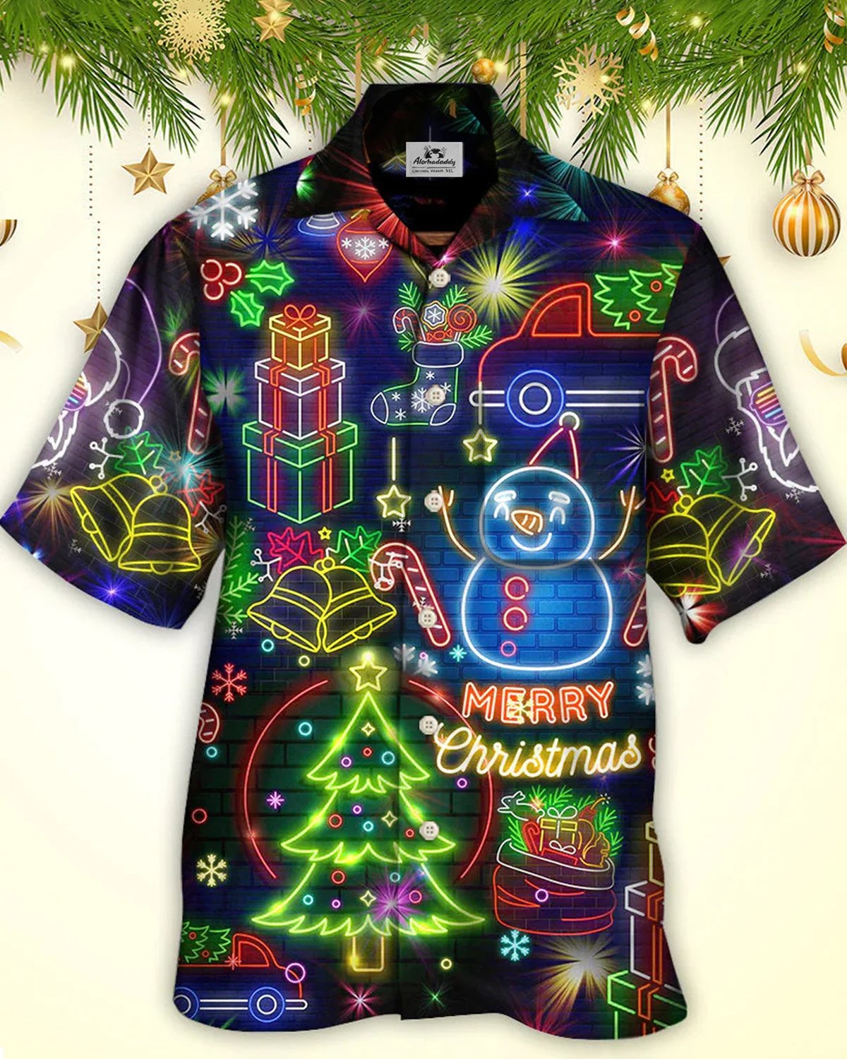 Alohadaddy® Men's Short-Sleeve Button-Down Shirt with Pocket Christmas Print