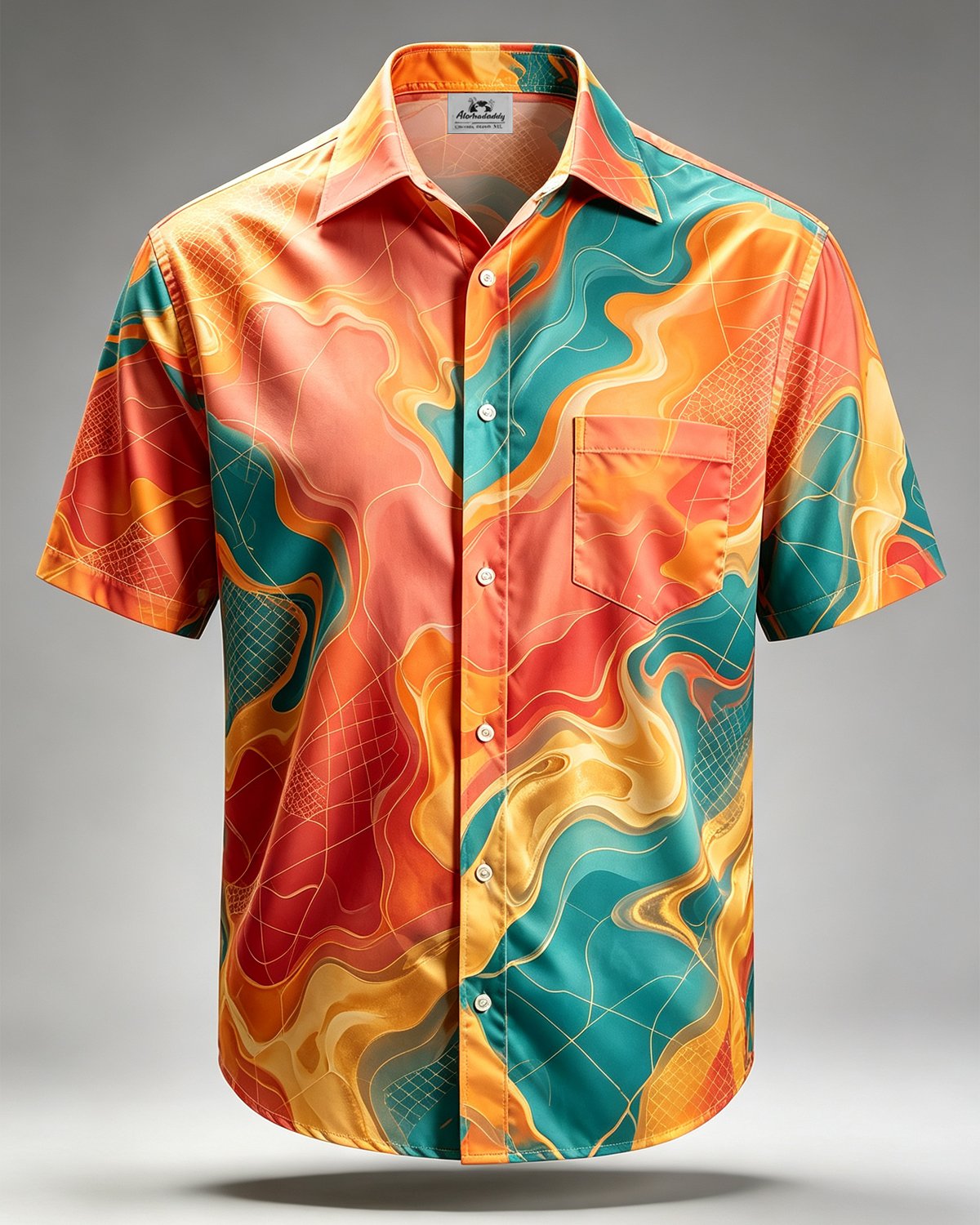 Alohadaddy® Men's Short-Sleeve Button-Down Shirt with Pocket Abstract Print