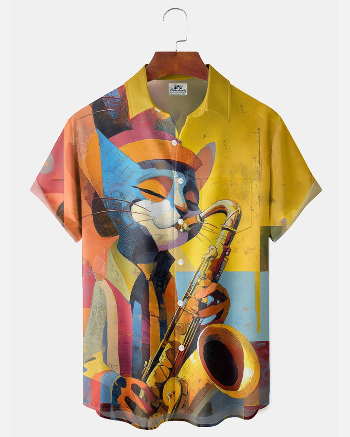 Alohadaddy® Casual Atomic Cat Musical Instrument Print Men&