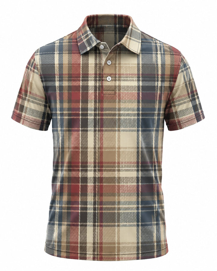 Men’s Basic Casual Checkered pattern Retro Print Button Down Polo Short-Sleeve Big &amp; Tall