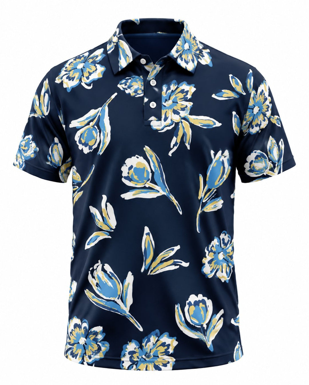Men’s Basic Casual Flowering and plants Retro Print Button Down Polo Short-Sleeve Big &amp; Tall