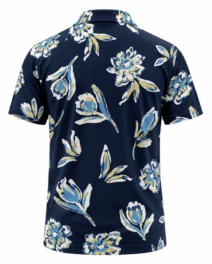 Men’s Basic Casual Flowering and plants Retro Print Button Down Polo Short-Sleeve Big &amp; Tall