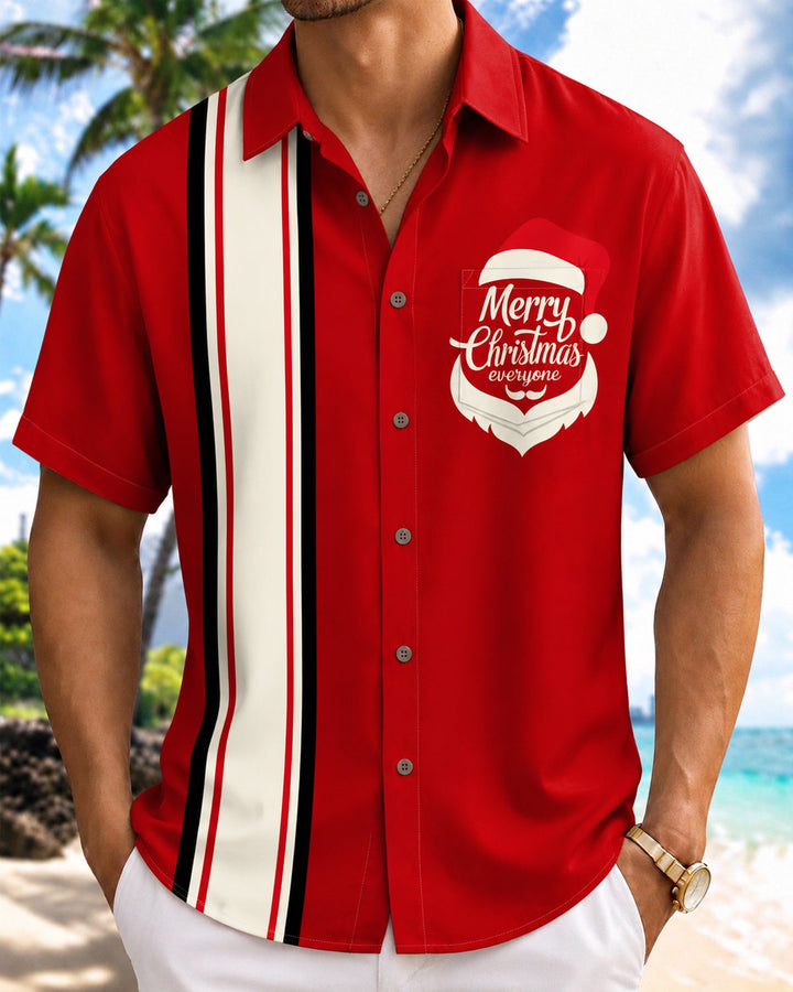 Alohadaddy® Casual Holiday Christmas Santa Claus Striped Bowling Print Men&