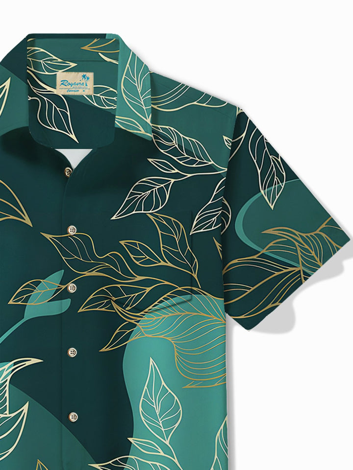 Alohadaddy Hawaiian Botanical Gold Leaf Print Men&