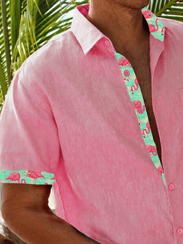 Camisa de hombre Alohadaddy Beach Holiday Flamingo Pink Pocket Basics Camisa de campamento Big Tall
