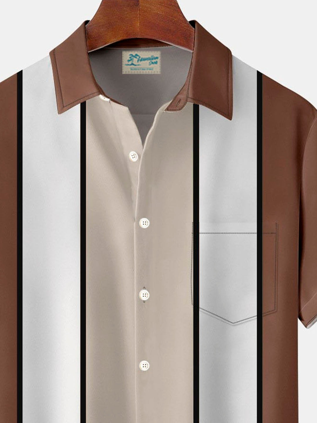 Camisa de manga corta con bolsillo abotonado y estampado 3D de rayas estilo bolos retro de Alohadaddy para hombre, talla grande y alta