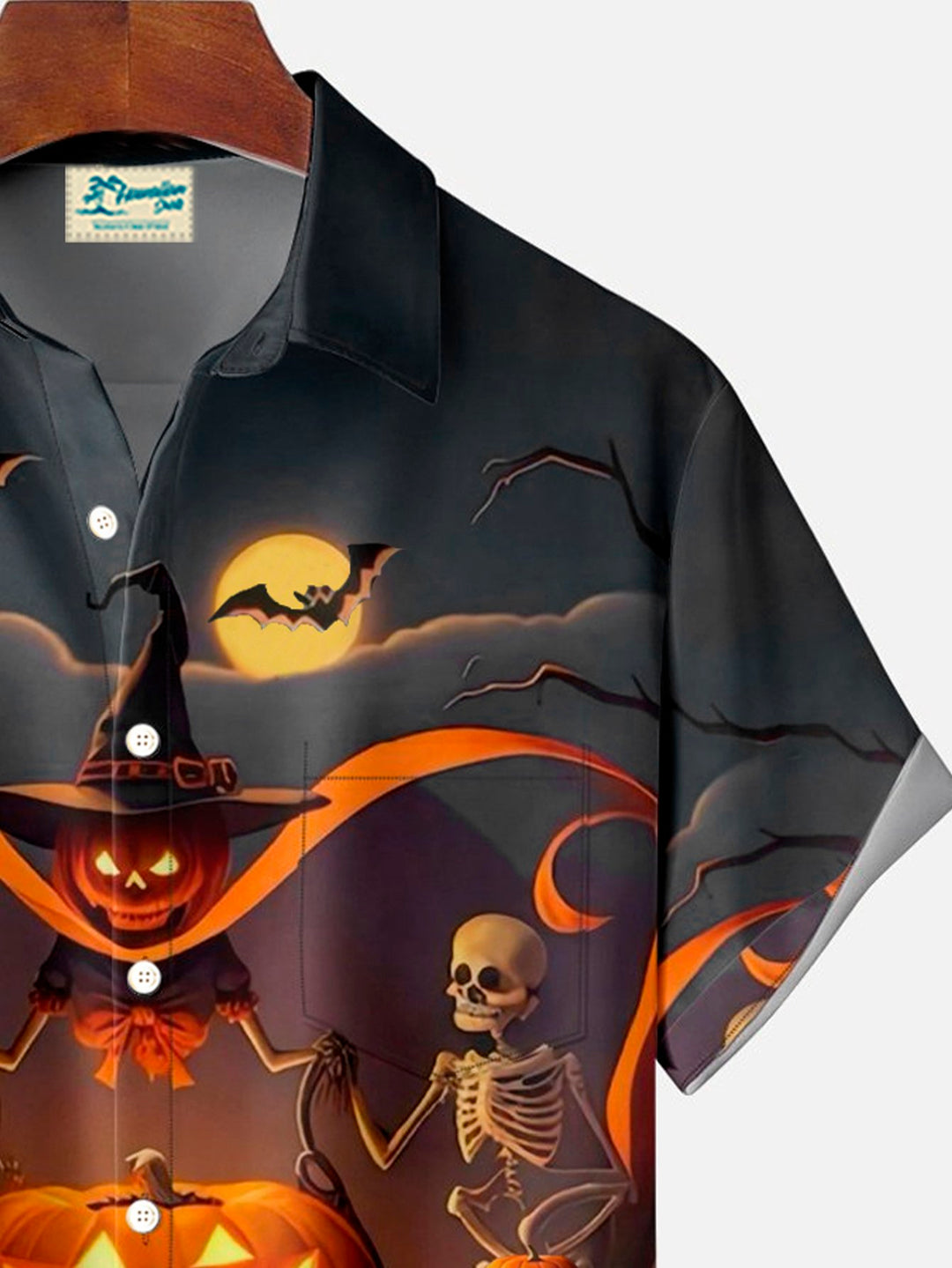 Camisa de manga corta con bolsillo y botones para hombre, con estampado digital 3D de calabaza de Halloween, para fiestas de Alohadaddy, tallas grandes y altas