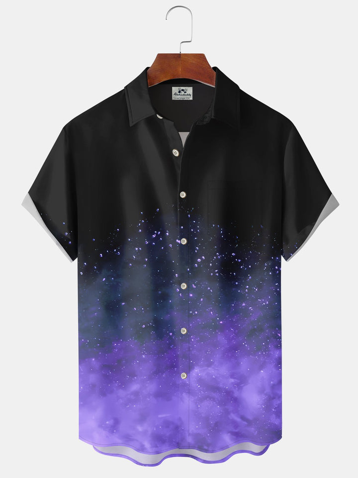 Alohadaddy Hawaiian Starry Sky Gradient Print Art Pocket Button Elastic Oversized Shirt