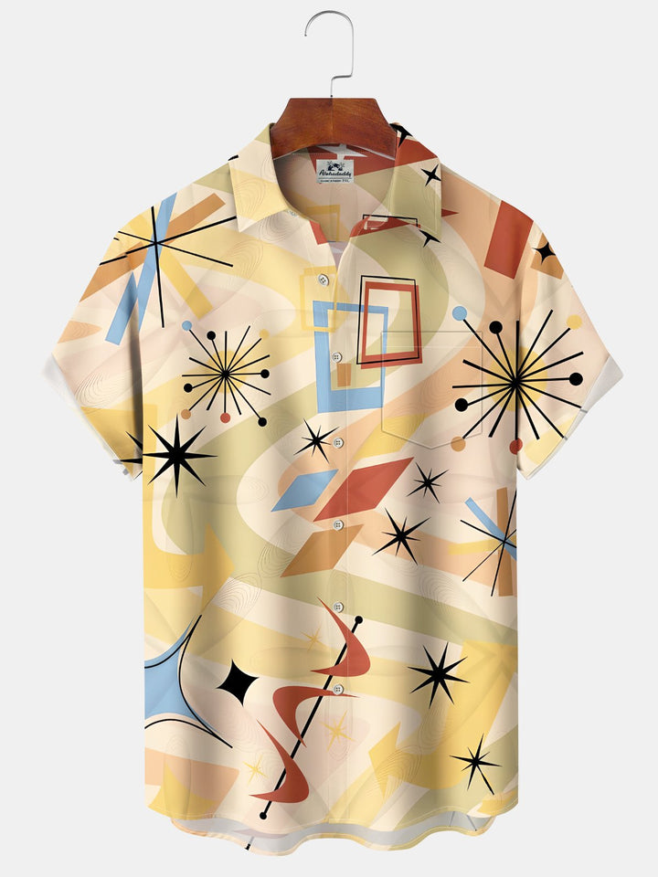 Alohadaddy Casual Retro Geometric Graphic Art Button Cardigan Pocket Stretch Large Size Long Short Sleeve Shirt