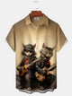 Alohadaddy Casual Retro Rock Cat Print Art Button Cardigan Pocket Stretch Long Large Size Short Sleeve Shirt