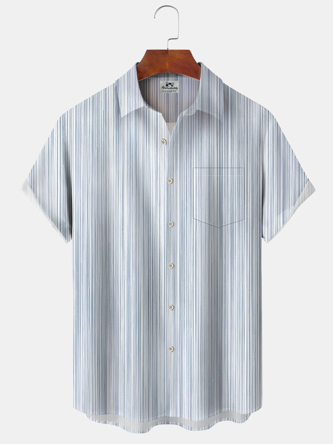 Alohadaddy Casual Collection Stripes Printed Art Pocket Cardigan Buttons Polyester Stretch Short Sleeve Shirt