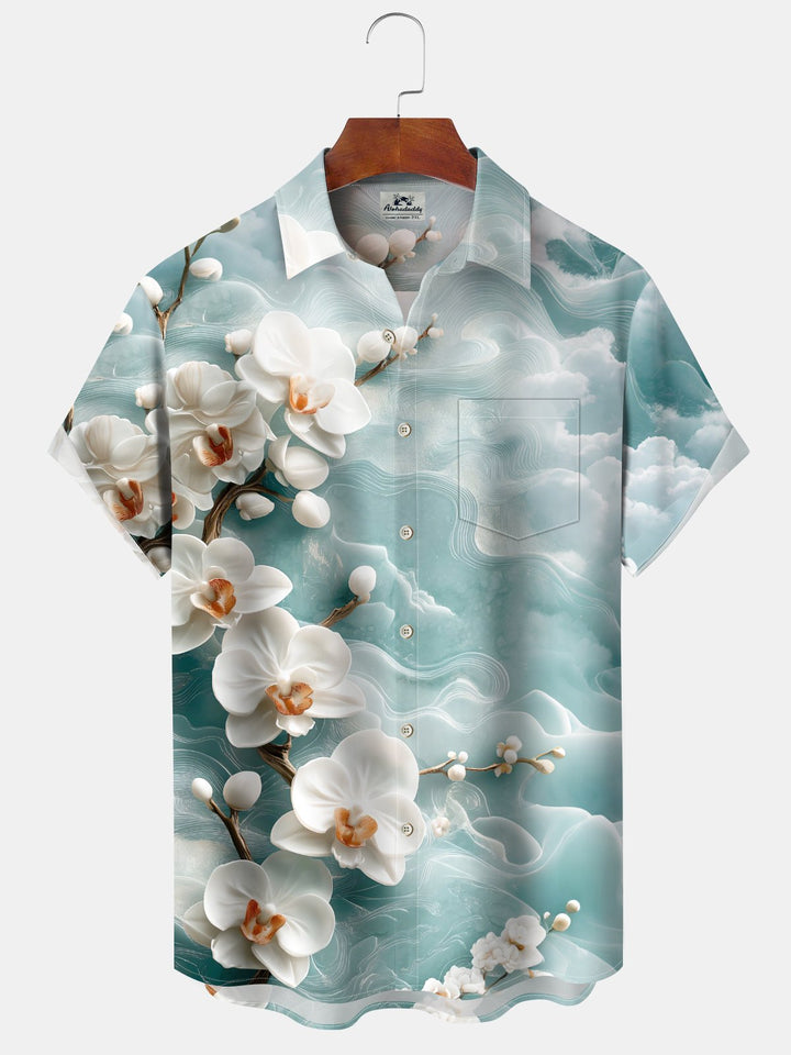 Alohadaddy Hawaiian Daily Casual Flowers Print Art Buttons Pockets Cardigan Stretch Large Size Short Sleeve Shirt