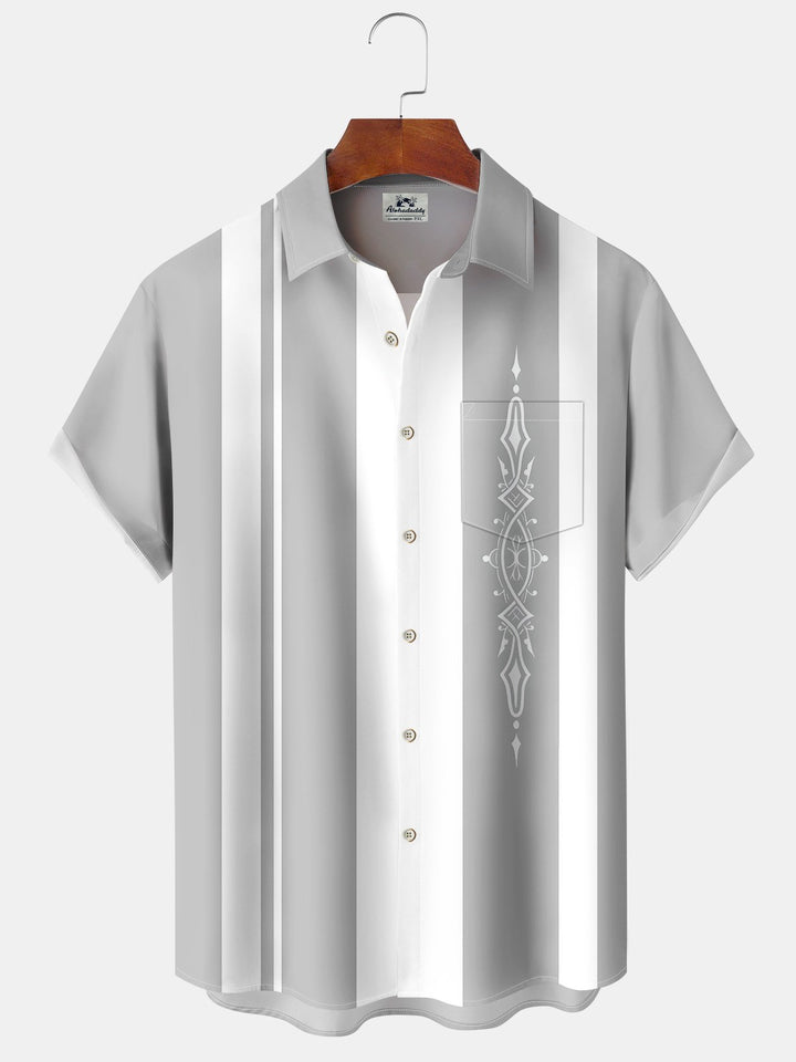 Alohadaddy Casual Collection Moisture-wicking Stripes Print Chest Pocket Stretch Oversized Hawaiian Short Sleeve Shirt