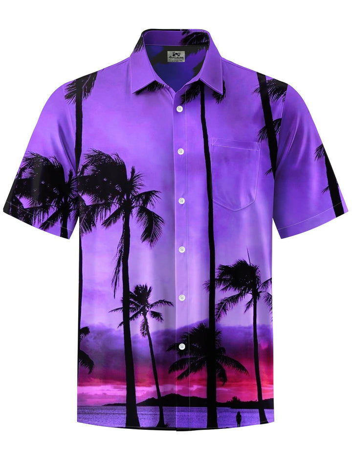 Alohadaddy® Hawaii Sunset Coconut Tree Print Elastic Large Size Chest Pocket Men&