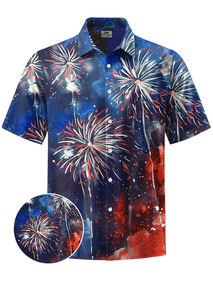 Alohadaddy® Holiday Collection Fireworks Print Chest Pocket Stretch Men&