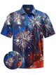 Alohadaddy® Holiday Collection Fireworks Print Chest Pocket Stretch Men's Short Sleeve Shirt Big & Tall