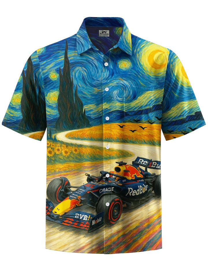 Alohadaddy® Vintage Oil Painting Racing Print Art Chest Pocket Men&