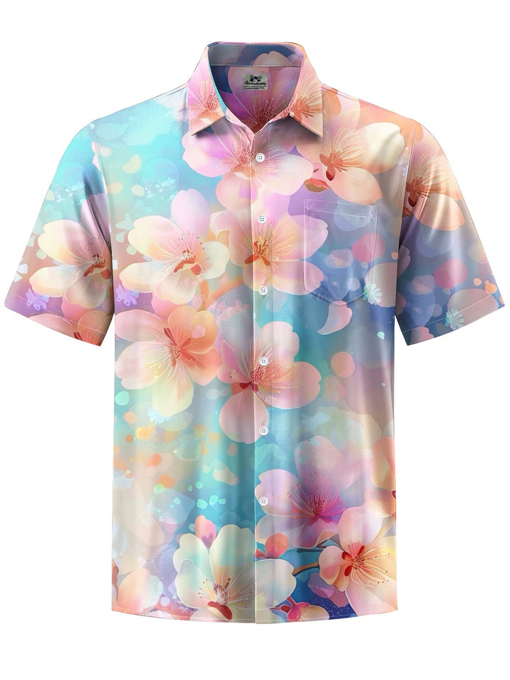 Alohadaddy® Hawaiian Flowers Art Print Chest Pocket Mens Short Sleeve Shirt Big &amp; Tall