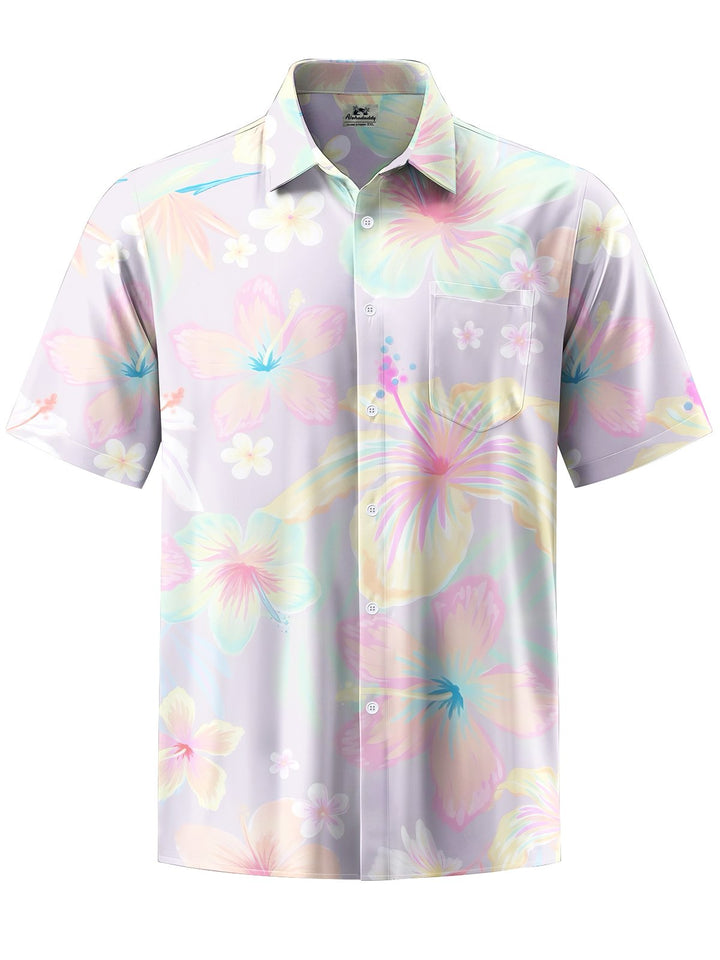 Alohadaddy® Hawaiian Flowers Art Print Chest Pocket Moisture Wicking Men&