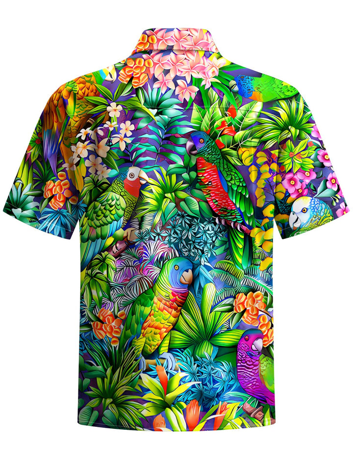 Alohadaddy® Hawaiian Parrot Art Print Moisture Wicking Chest Pocket Mens Short Sleeve Shirt Big &amp; Tall