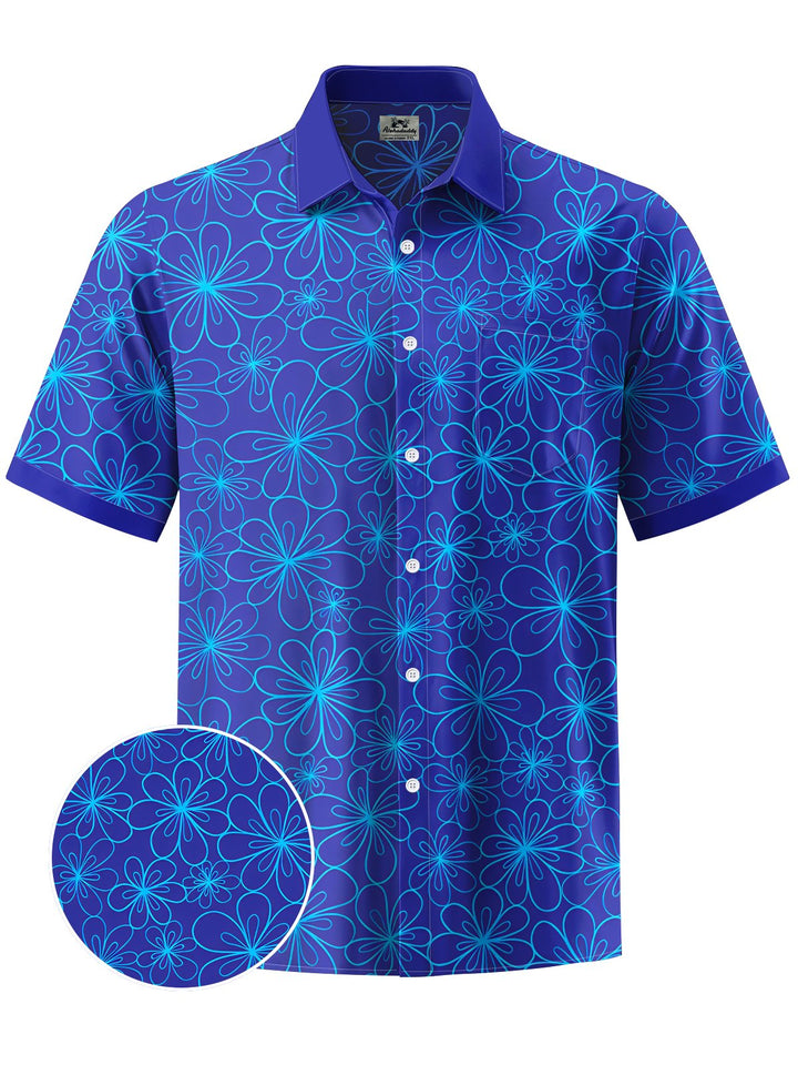 Alohadaddy® Hawaiian Floral Contrast Art Print Chest Pocket Mens Short Sleeve Shirts Big &amp; Tall