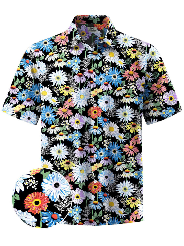 Alohadaddy® Hawaiian Flowers Art Print Chest Pocket Mens Short Sleeve Shirt Big &amp; Tall