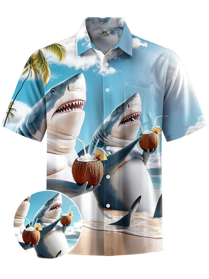 Alohadaddy® Hawaii Shark Beach Vacation Art Print Chest Pocket Men&