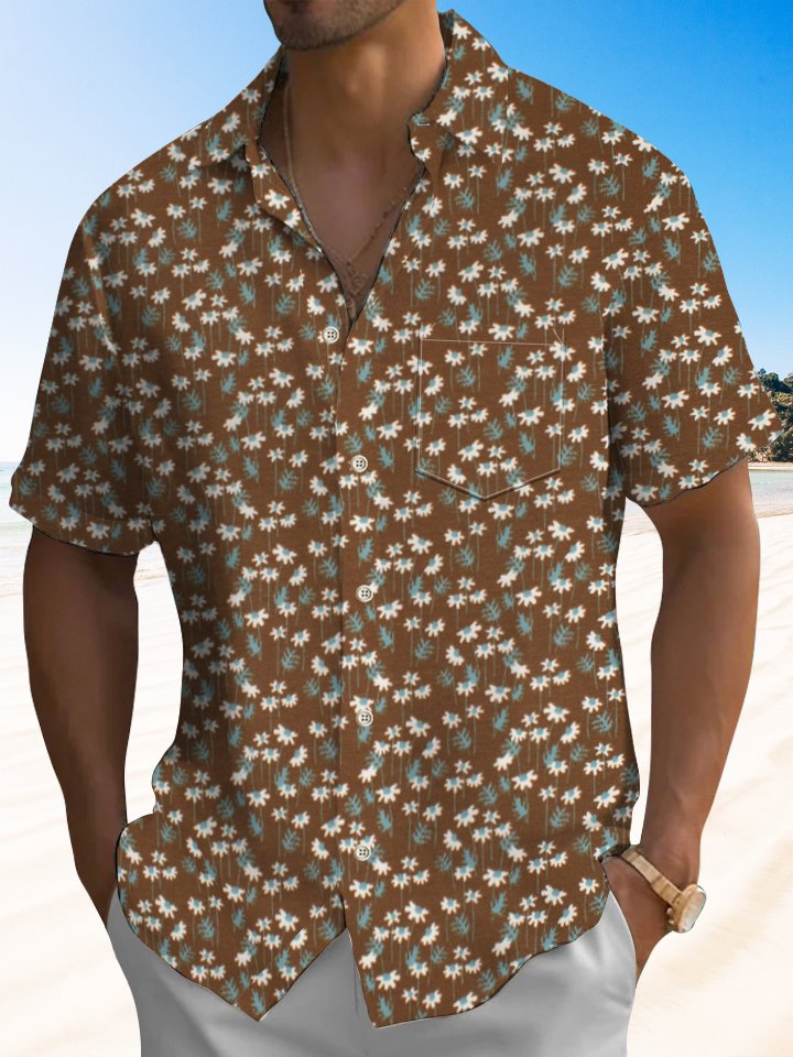 Alohadaddy® Hawaiian Flowers Art Print Chest Pocket Men&