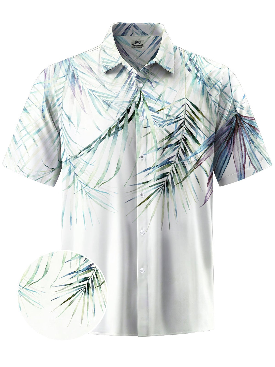 Alohadaddy® Hawaiian Palm Leaf Art Print Chest Pocket Mens Short Sleeve Shirt Big &amp; Tall