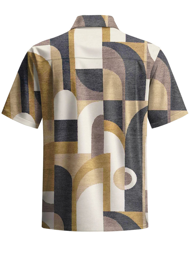 Alohadaddy® Casual Vintage Geometric Art Print Chest Pocket Men&