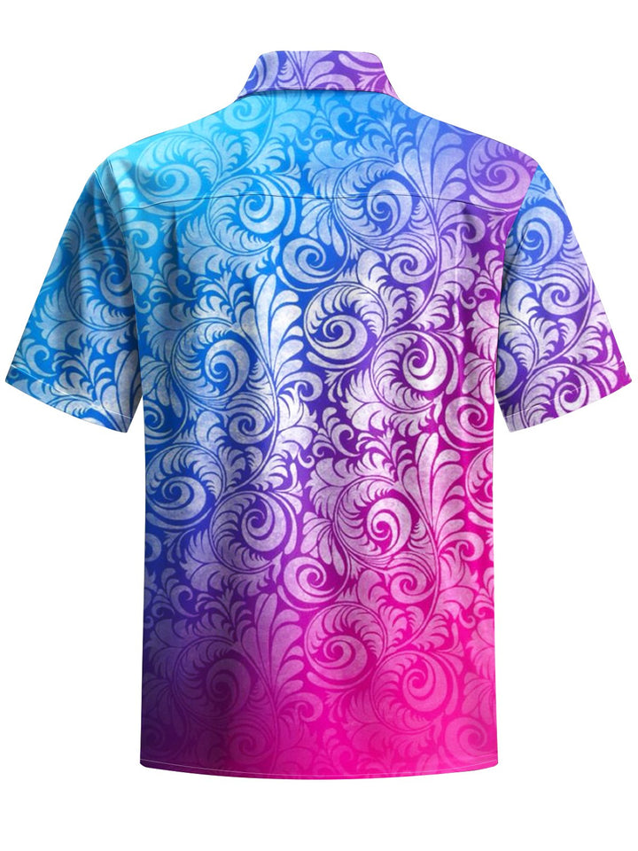 Alohadaddy® Casual Gradient Pattern Art Print Chest Pocket Men&