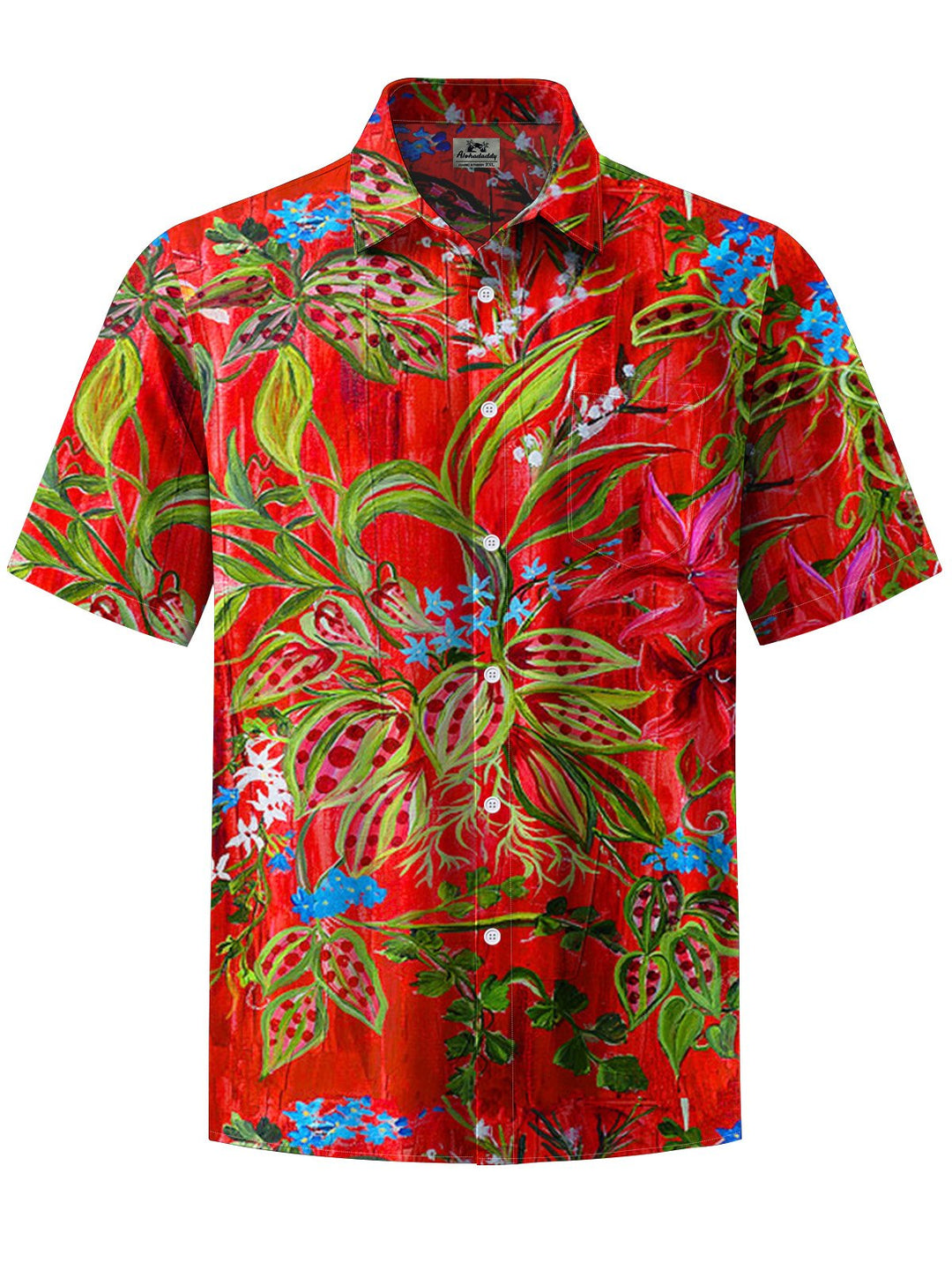 Alohadaddy® Hawaiian Flowers Art Print Chest Pocket Mens Short Sleeve Shirt Big &amp; Tall