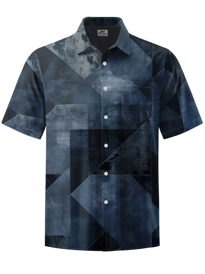 Alohadaddy® Casual Geometric Art Print Chest Pocket Men&