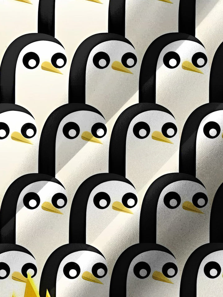 Alohadaddy® Casual Penguin Cartoon Contrast Art Print Chest Pocket Men&