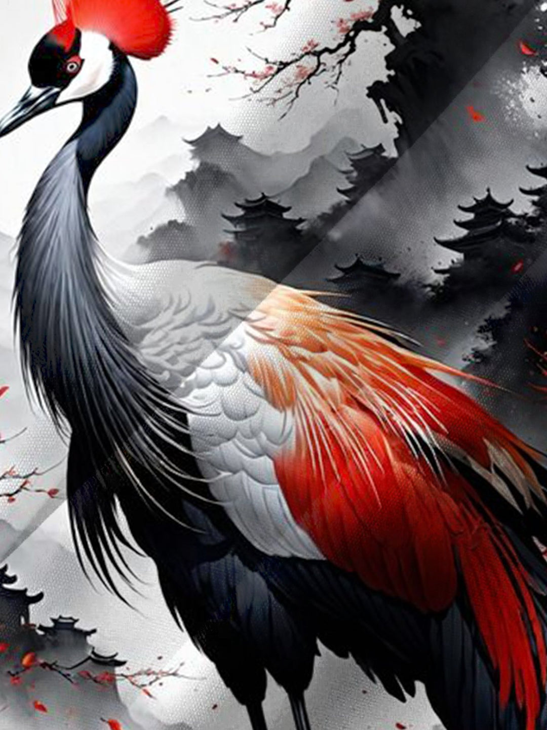 Alohadaddy® Casual Red-Crowned Crane Ink Painting Print Art Chest Pocket Men&