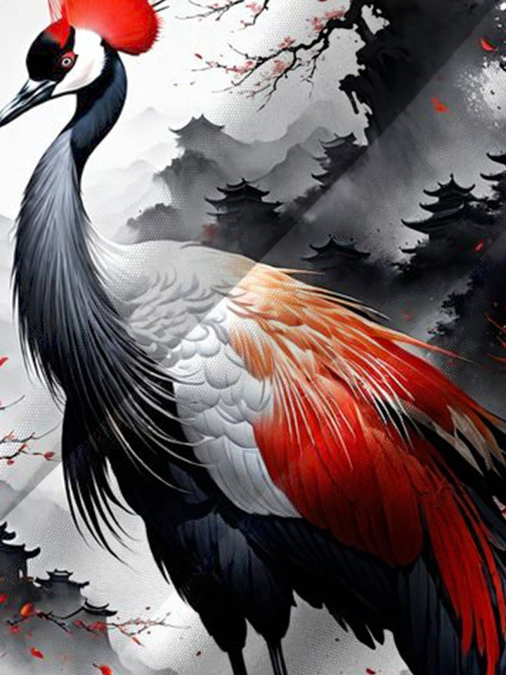 Alohadaddy® Casual Red-Crowned Crane Ink Painting Print Art Chest Pocket Men&
