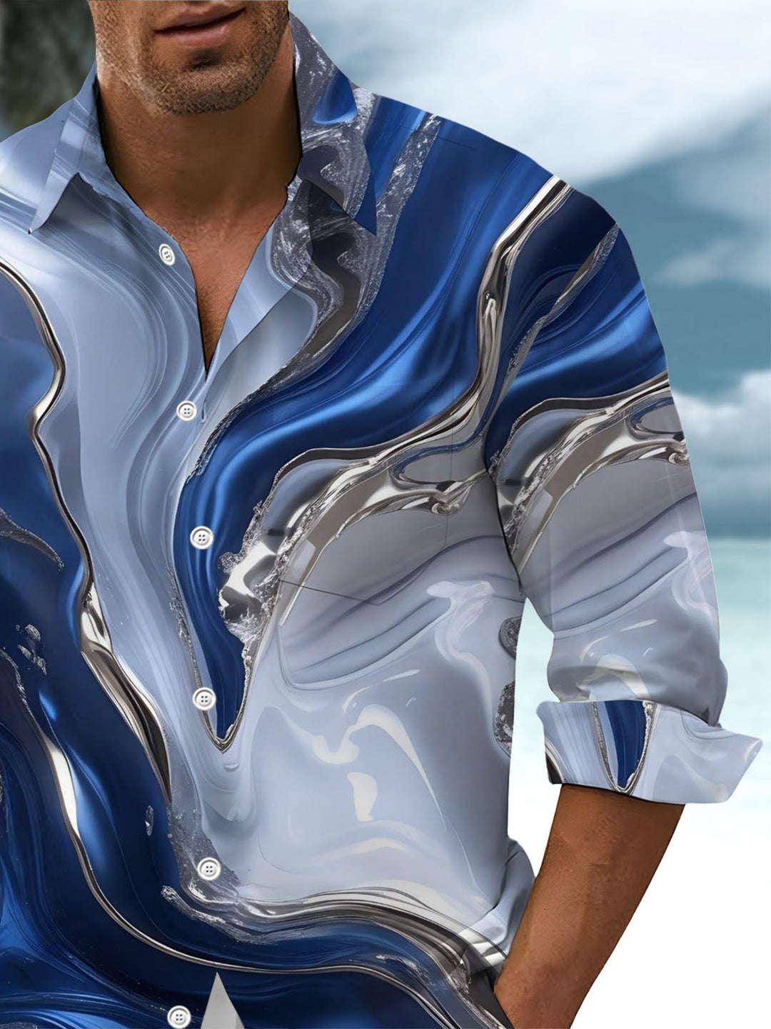 Alohadaddy® Casual Abstract Art Print Pocket Stretch Men&