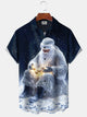 Alohadaddy® Christmas Santa Claus Print Pocket Elastic Button Men's Short Sleeve Shirt Big & Tall