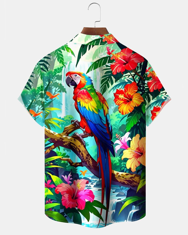 Alohadaddy® Hawaiian Parrot Print Pocket Elastic Button Men&