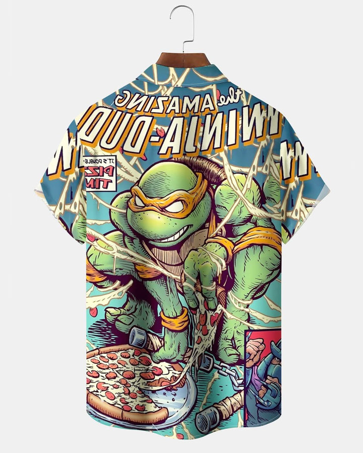 Alohadaddy® Vintage Teenage Mutant Ninja Turtles Print Art Pocket Button Men&