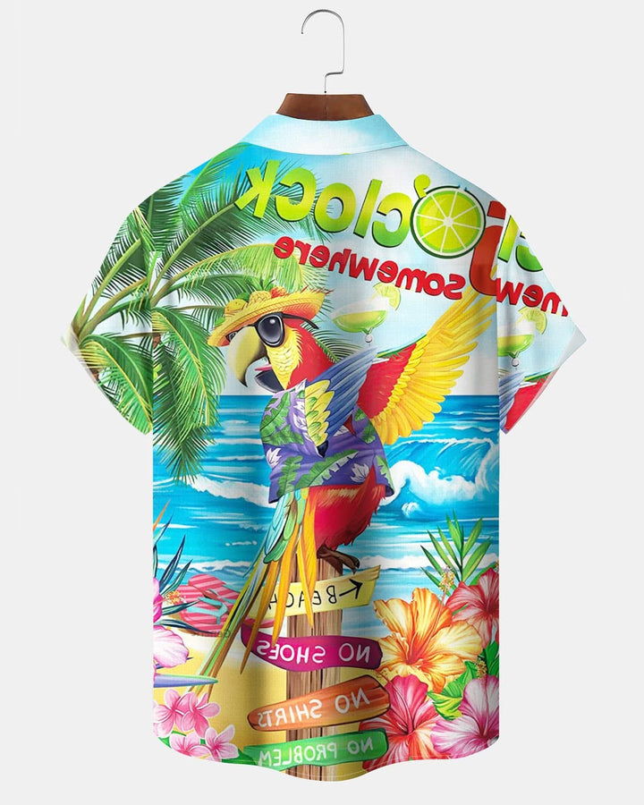 Alohadaddy® Hawaiian Parrot Vacation Print Art Pocket Button Elastic Men&