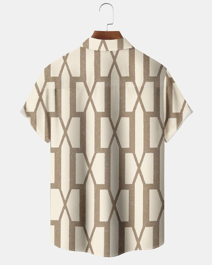 Alohadaddy® Retro Geometric Print Art Pocket Button Stretch Men&