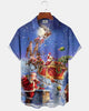 Alohadaddy® Christmas Santa Claus Gift Art Print Stretch Button Pocket Men's Short Sleeve Shirt Big & Tall
