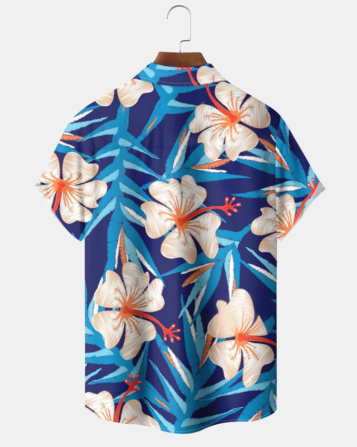Alohadaddy® Hawaiian Floral Print Art Button-Down Short-Sleeve Shirt with Pockets for Men Big &amp; Tall