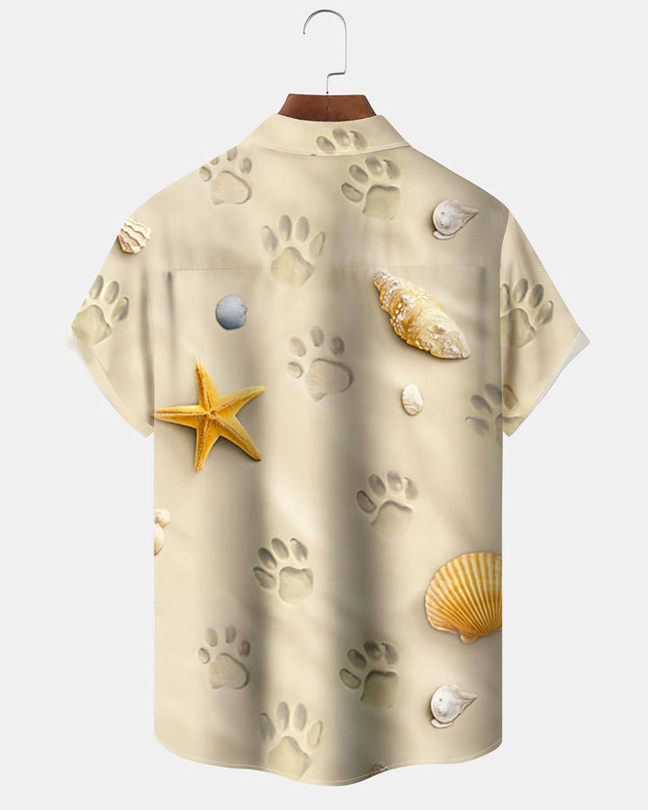 Alohadaddy® Hawaiian Beach Seashell Print Art Button-Down Pocket Men&