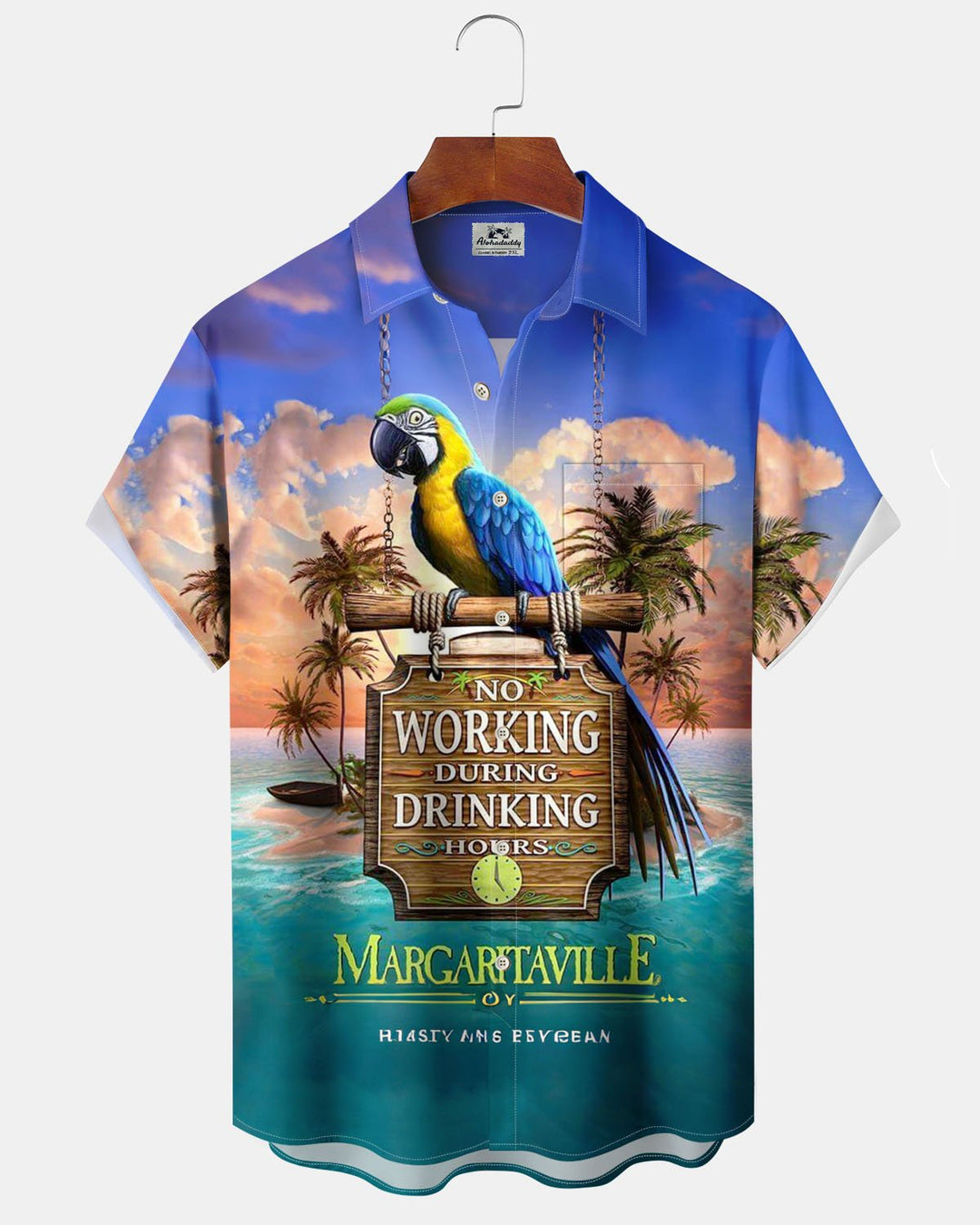 Alohadaddy® Hawaiian Parrot Print Art Pocket Button Men&
