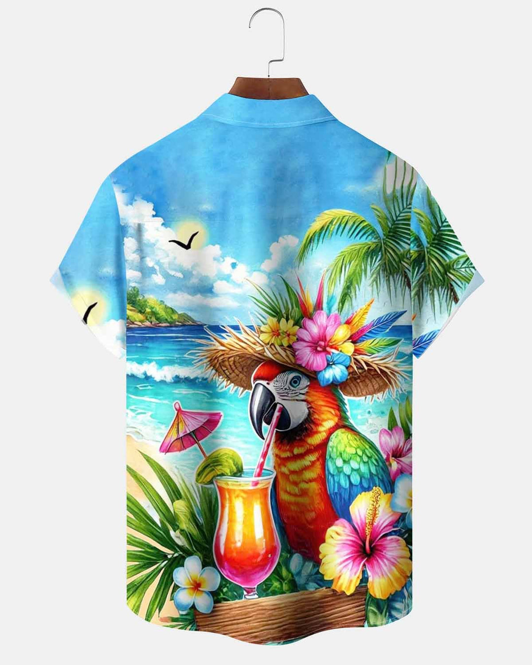 Alohadaddy® Hawaiian Parrot Print Art Pocket Button Cardigan Men&