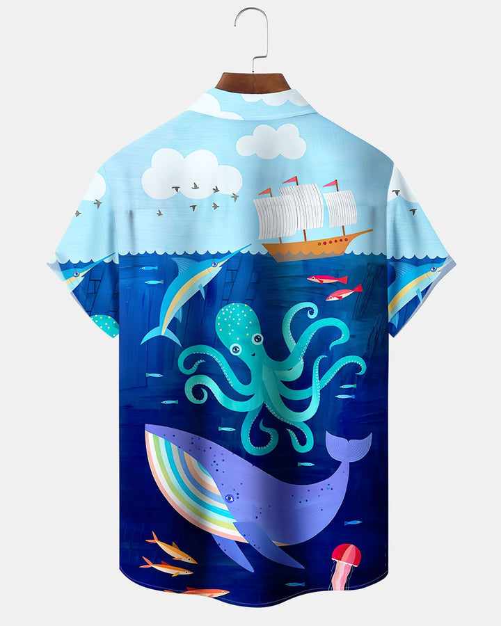 Alohadaddy® Casual Octopus Dolphin Ocean Print Art Cardigan Men&