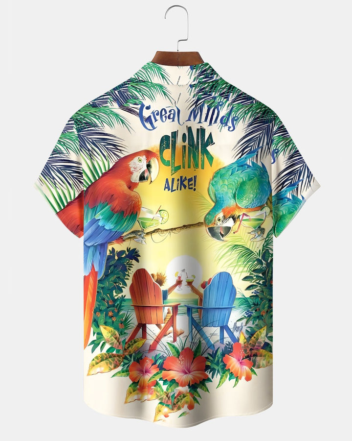 Alohadaddy® Casual Hawaiian Parrot Print Artistic Button Pocket Cardigan Men&