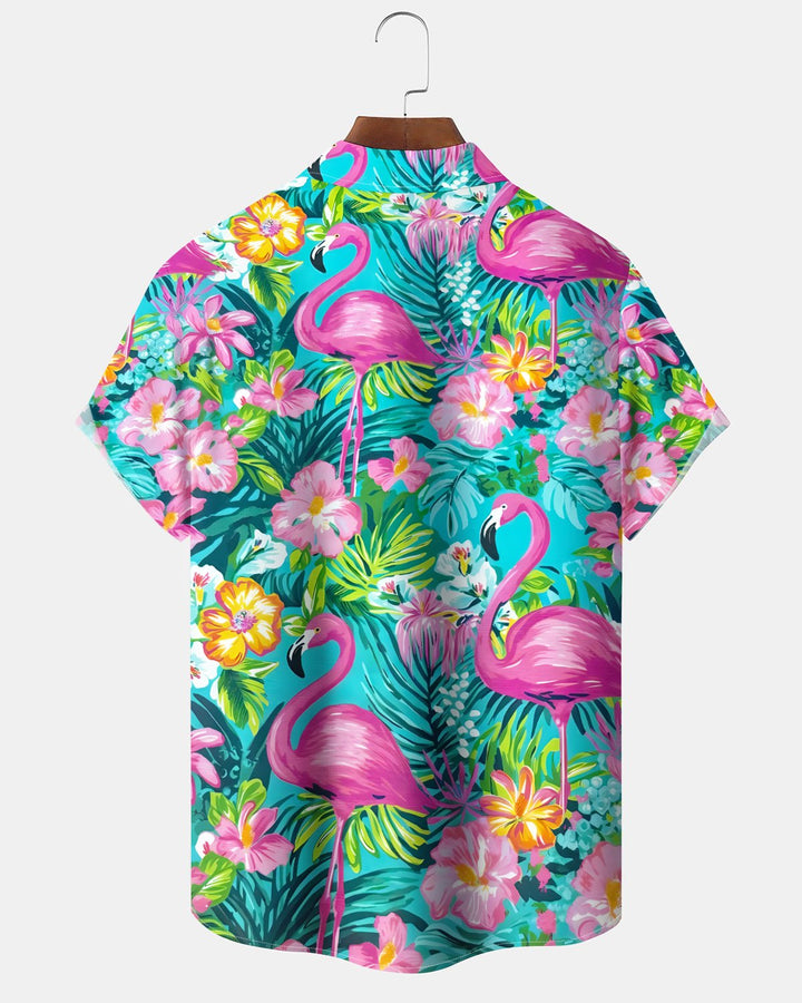 Alohadaddy® Hawaiian Flamingo Print Art Button Pocket Cardigan Men&